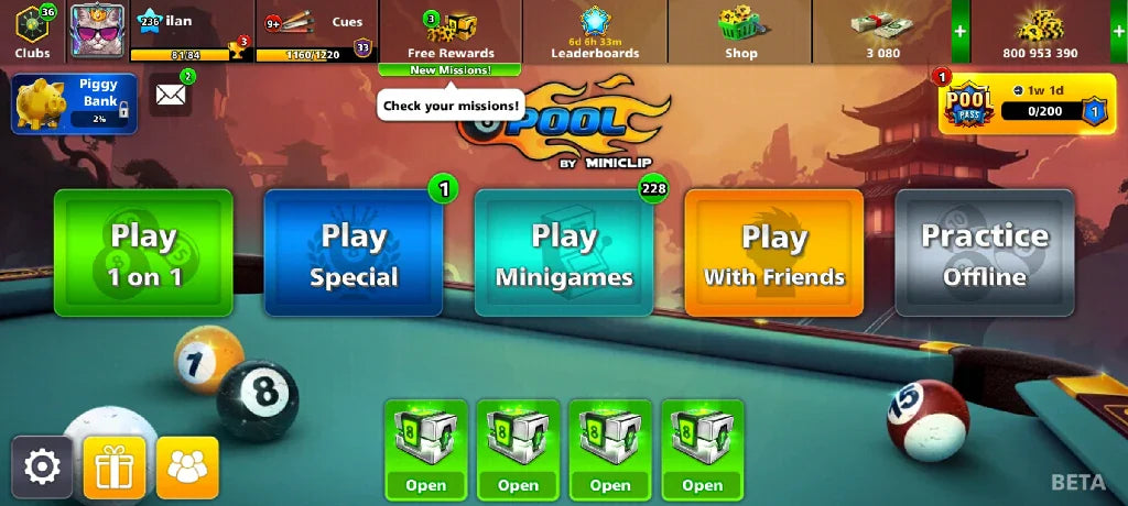 800 Million Coins & 5 Legendary Cues | 8 Ball Pool Account