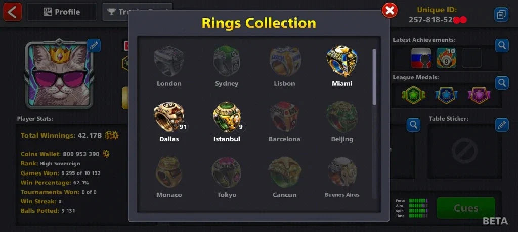 800 Million Coins & 5 Legendary Cues | 8 Ball Pool Account