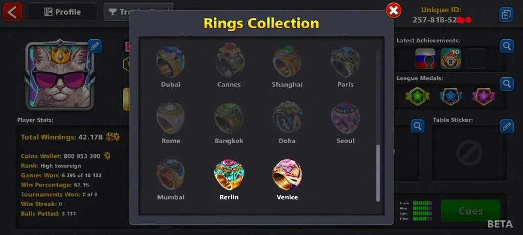 800 Million Coins & 5 Legendary Cues | 8 Ball Pool Account