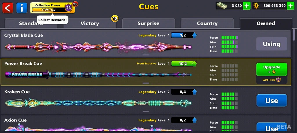 800 Million Coins & 5 Legendary Cues | 8 Ball Pool Account