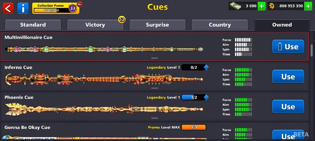 800 Million Coins & 5 Legendary Cues | 8 Ball Pool Account