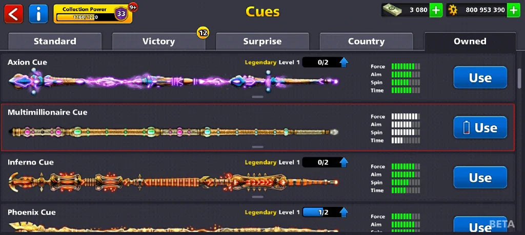 800 Million Coins & 5 Legendary Cues | 8 Ball Pool Account