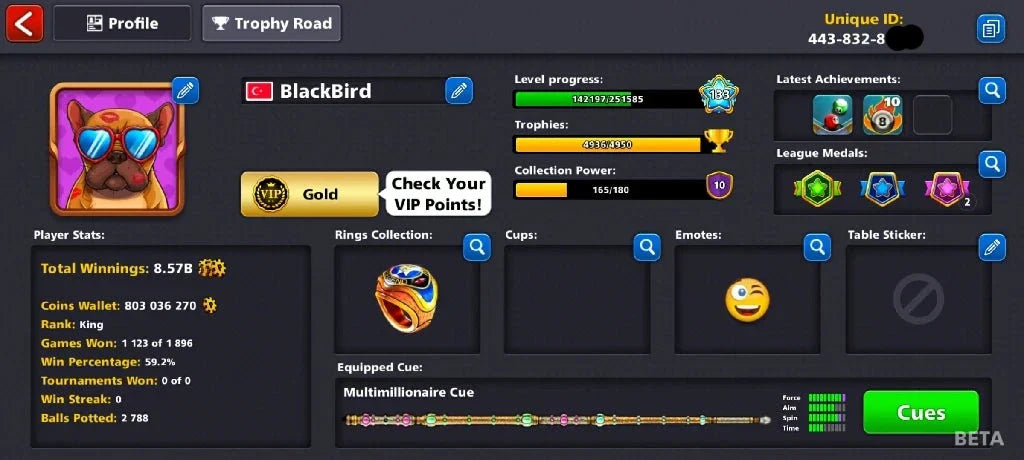 800 Million Coins & 2900 Cash | 8 Ball Pool Account