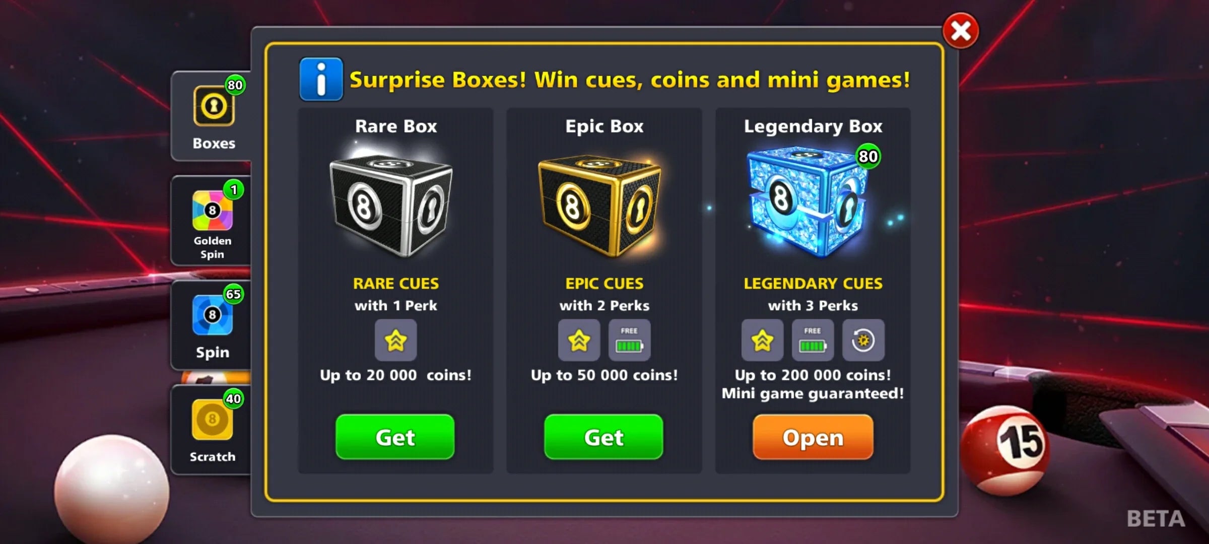 0-1 Billion Coins & 80 Legendary Box with Max Cue | 8 Ball Pool Account