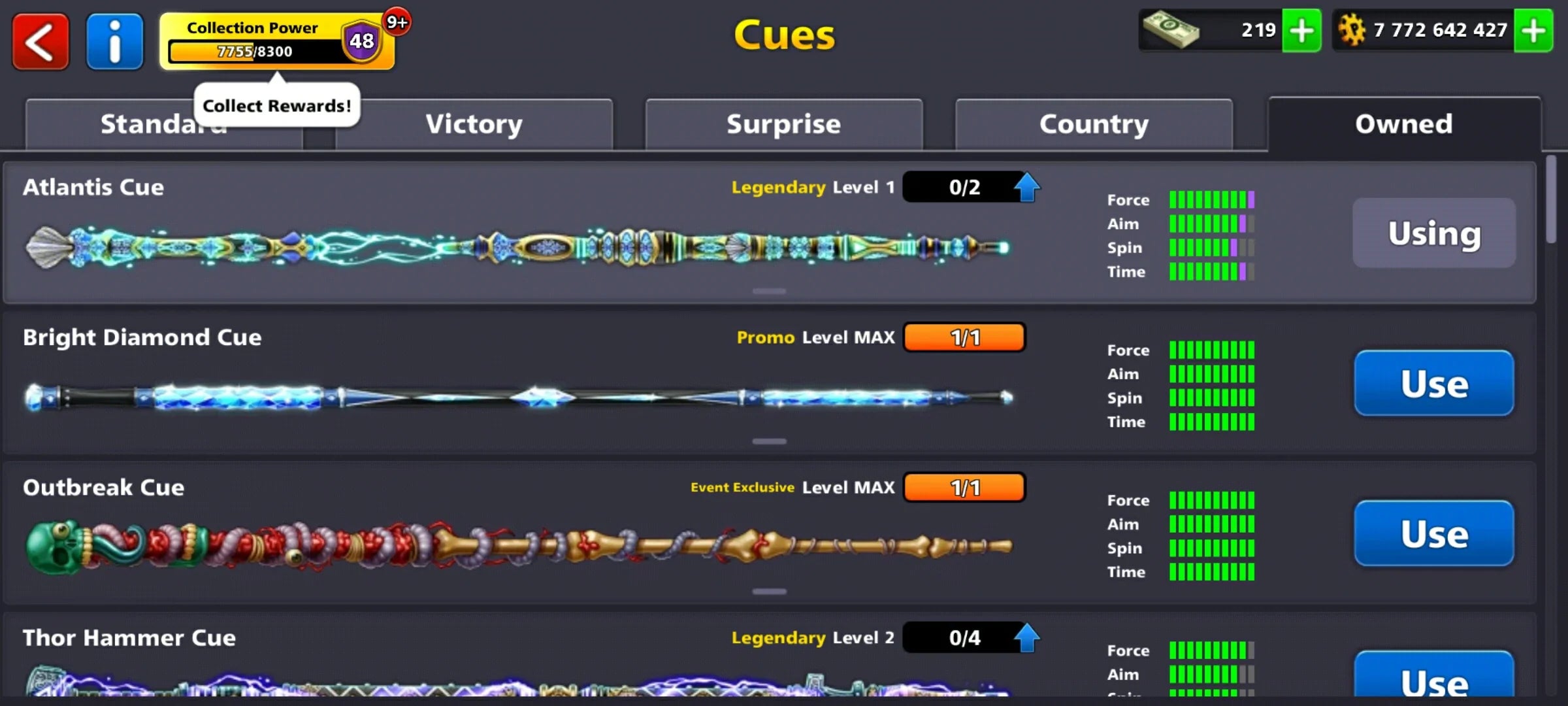 7.7 Billion Coins 2 Maxed Cues & 13 Legendary | Black Diamond 8 Ball Pool Account