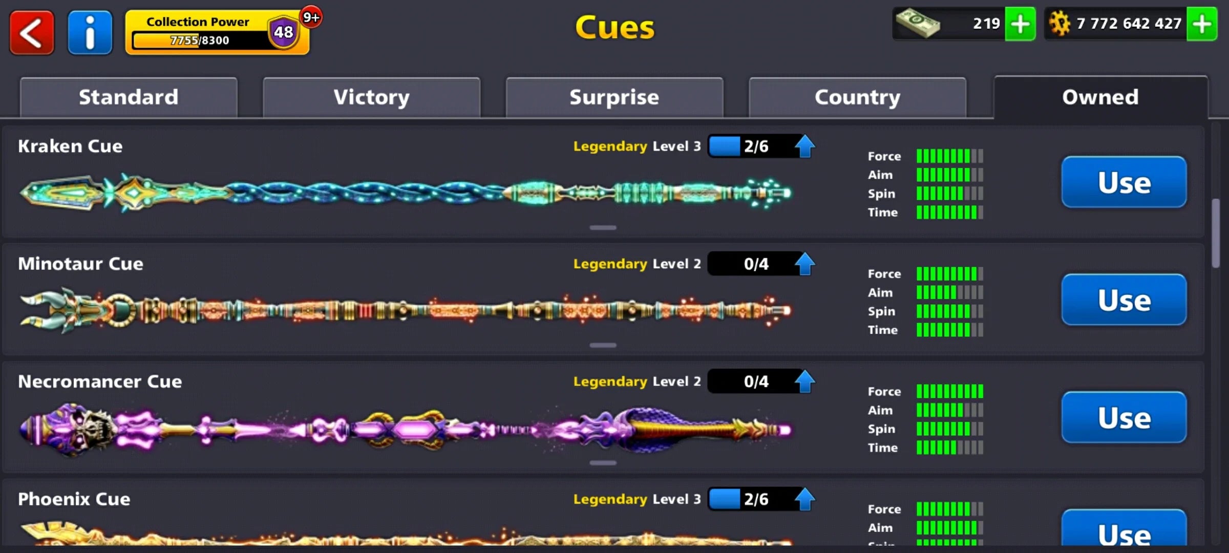 7.7 Billion Coins 2 Maxed Cues & 13 Legendary | Black Diamond 8 Ball Pool Account