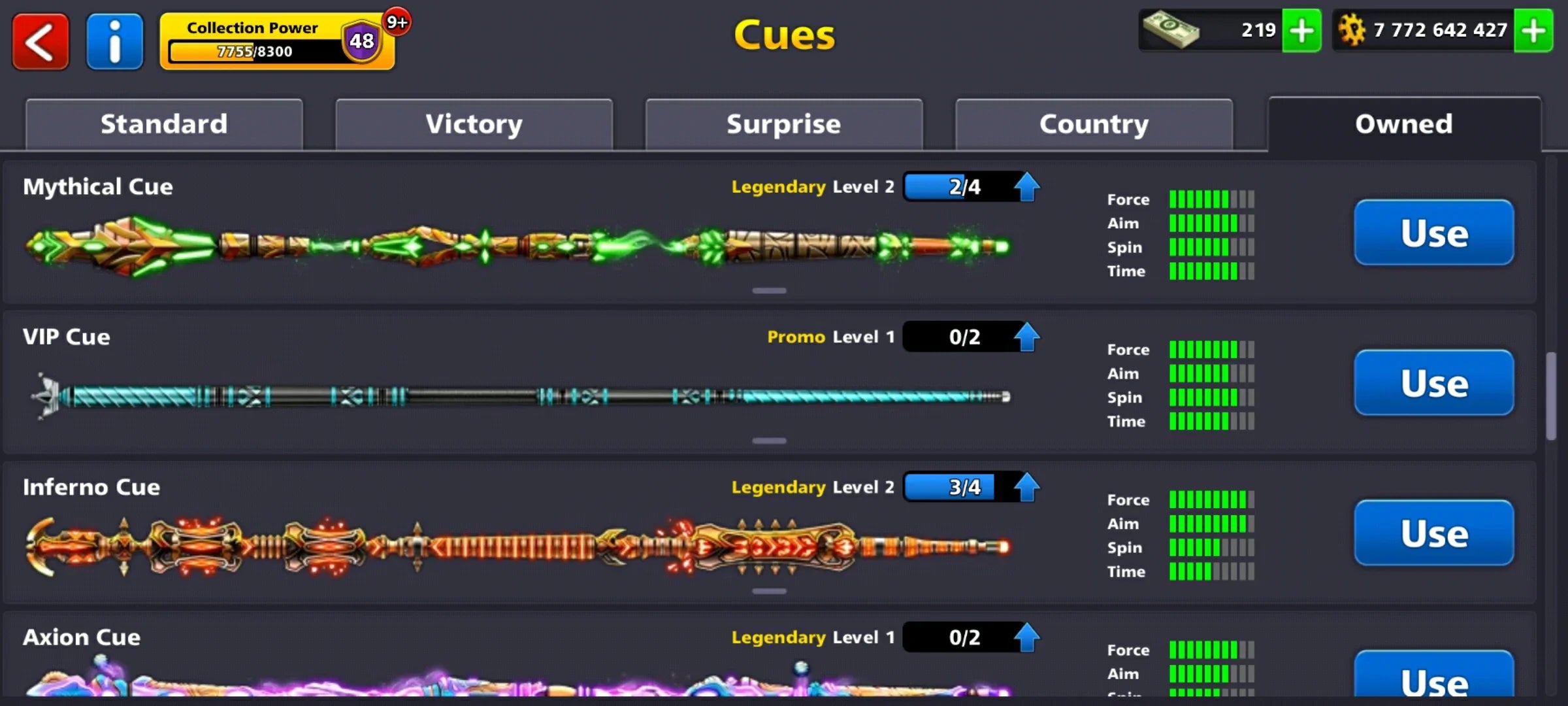 7.7 Billion Coins 2 Maxed Cues & 13 Legendary | Black Diamond 8 Ball Pool Account