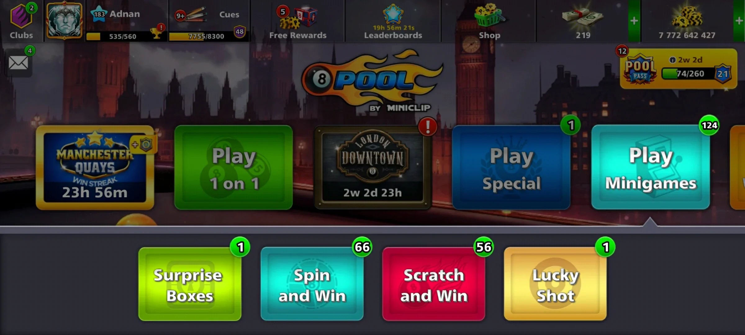 7.7 Billion Coins 2 Maxed Cues & 13 Legendary | Black Diamond 8 Ball Pool Account