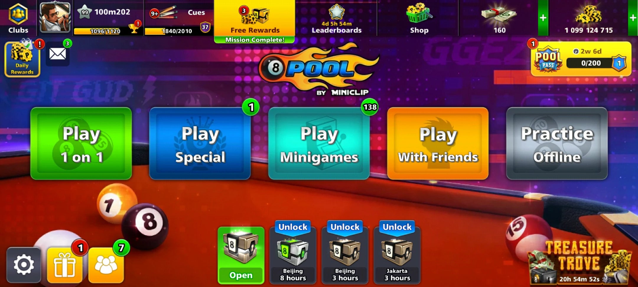 1 Billion Coins & 12 Legendary Cues | 8 Ball Pool Account