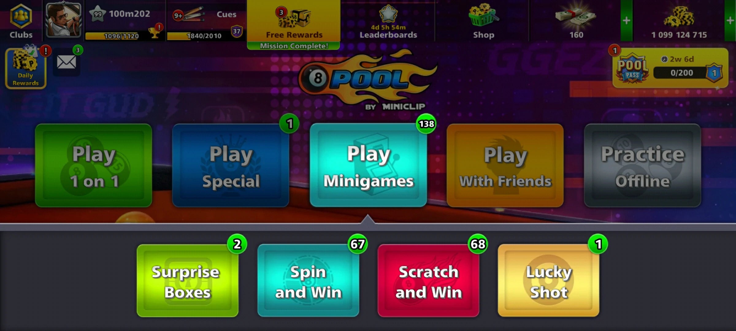 1 Billion Coins & 12 Legendary Cues | 8 Ball Pool Account