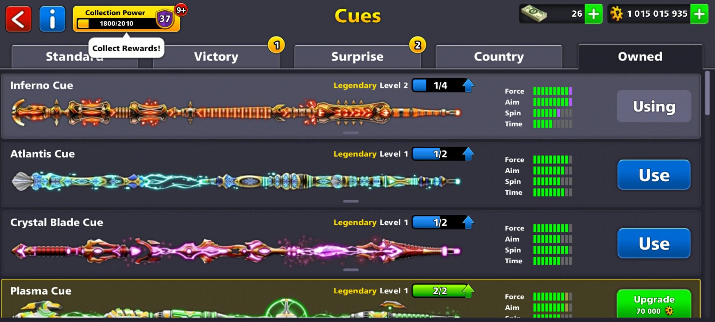 1 Billion Coins & 11 Legendary Cues | 8 Ball Pool Account