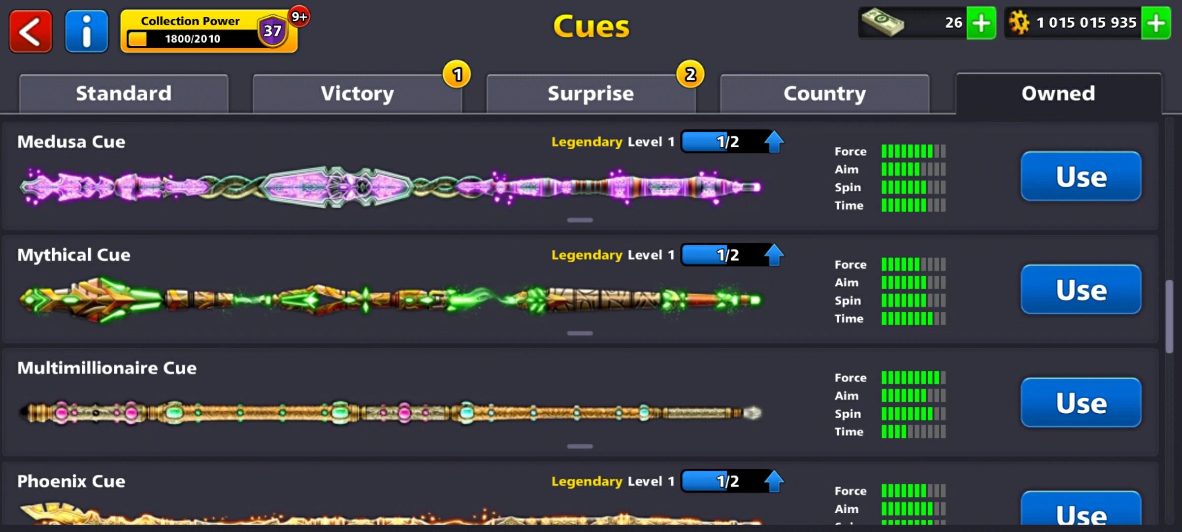 1 Billion Coins & 11 Legendary Cues | 8 Ball Pool Account