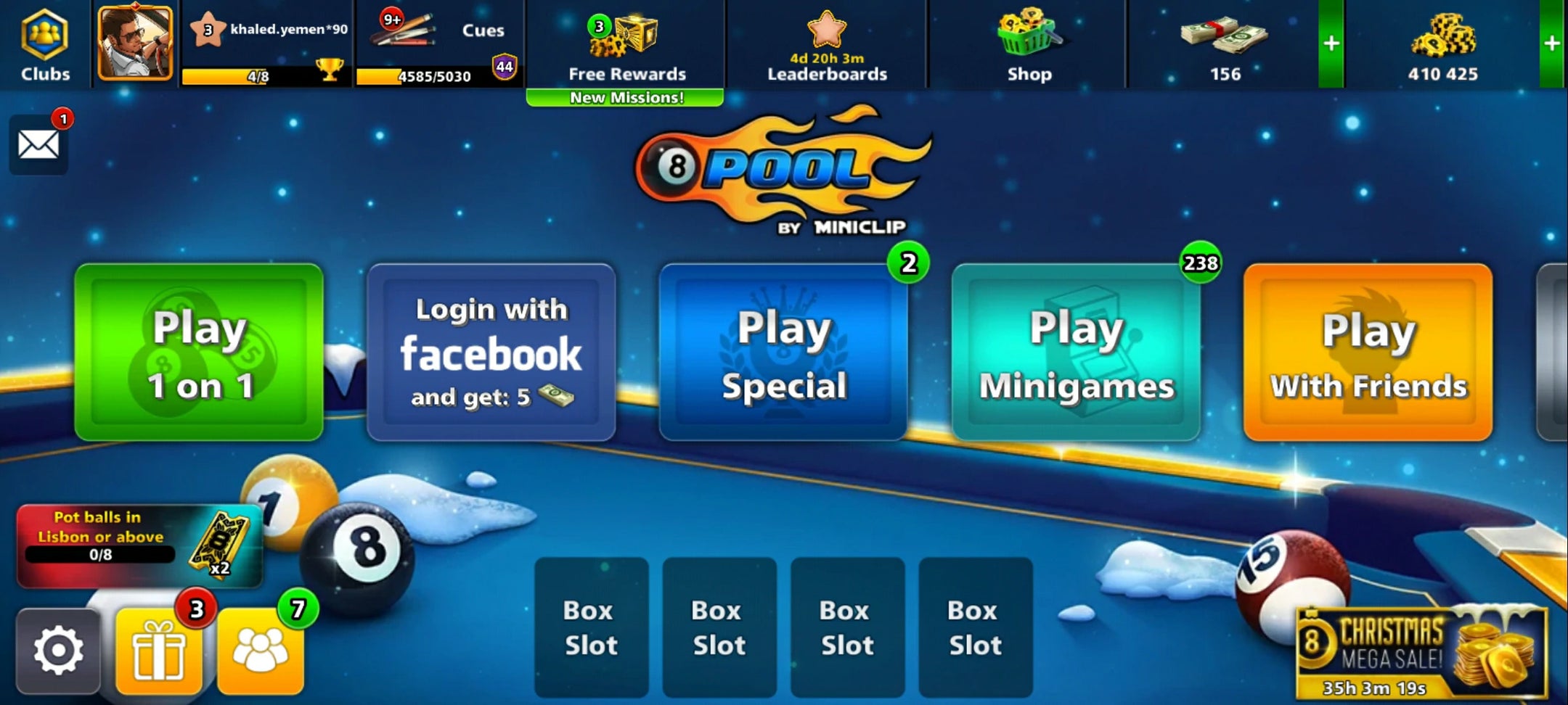 0-3 Billion Coins 3 Animated 1 Max Cues + 80 Opened Leg. Box and + 50 Champion Box | 8 Ball Pool Account