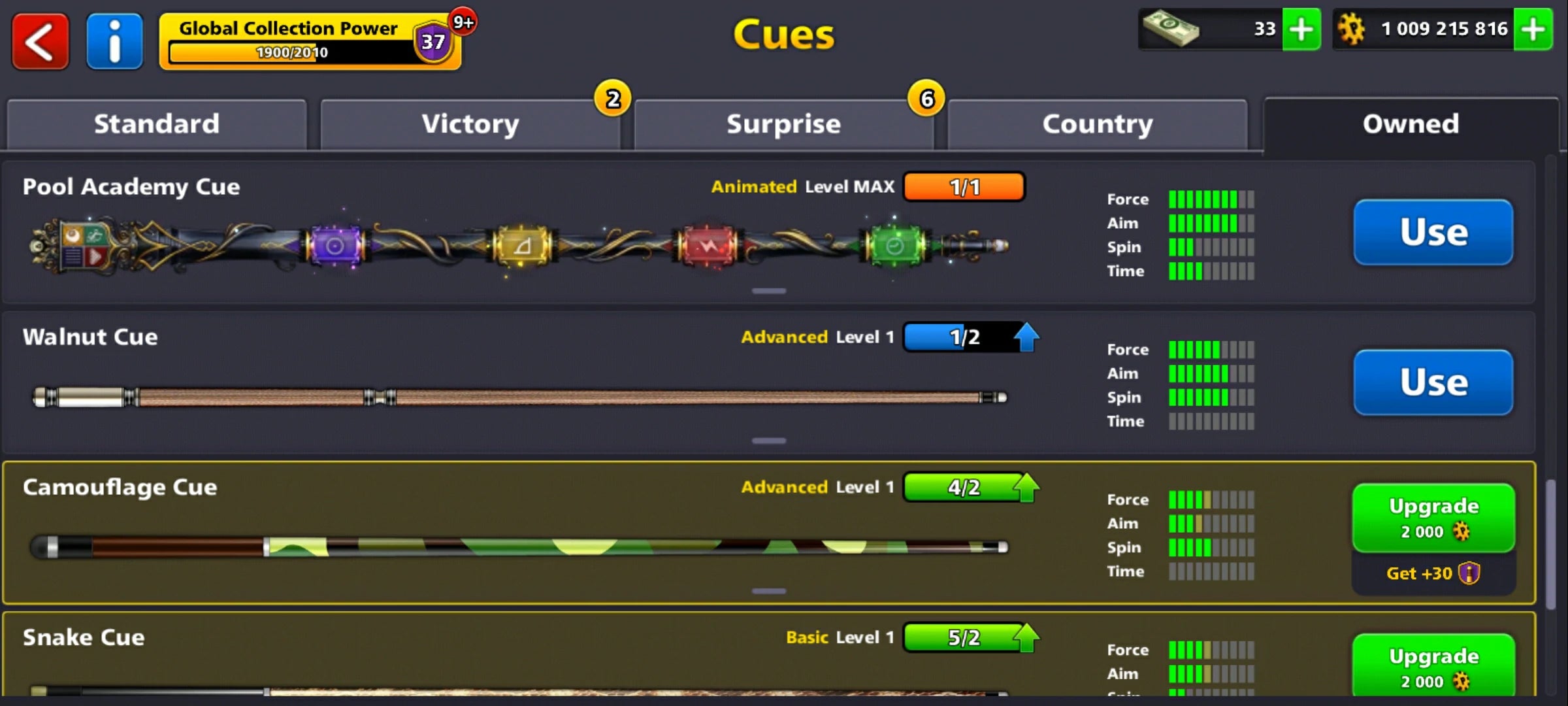 1 Billion Coins and 9 Legendary Cues | 8 Ball Pool Account