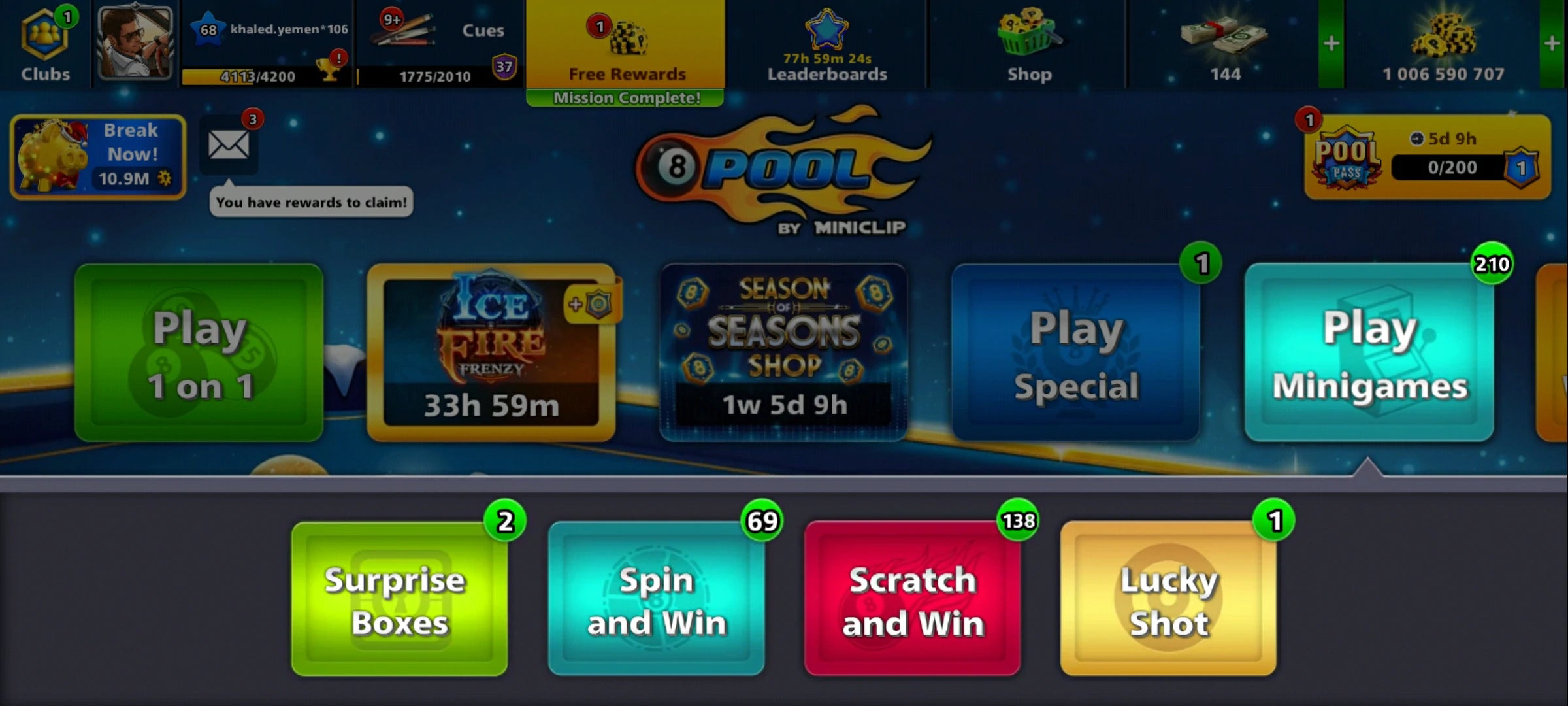 1 Billion Coins and 10 Legendary Cues | 8 Ball Pool Account