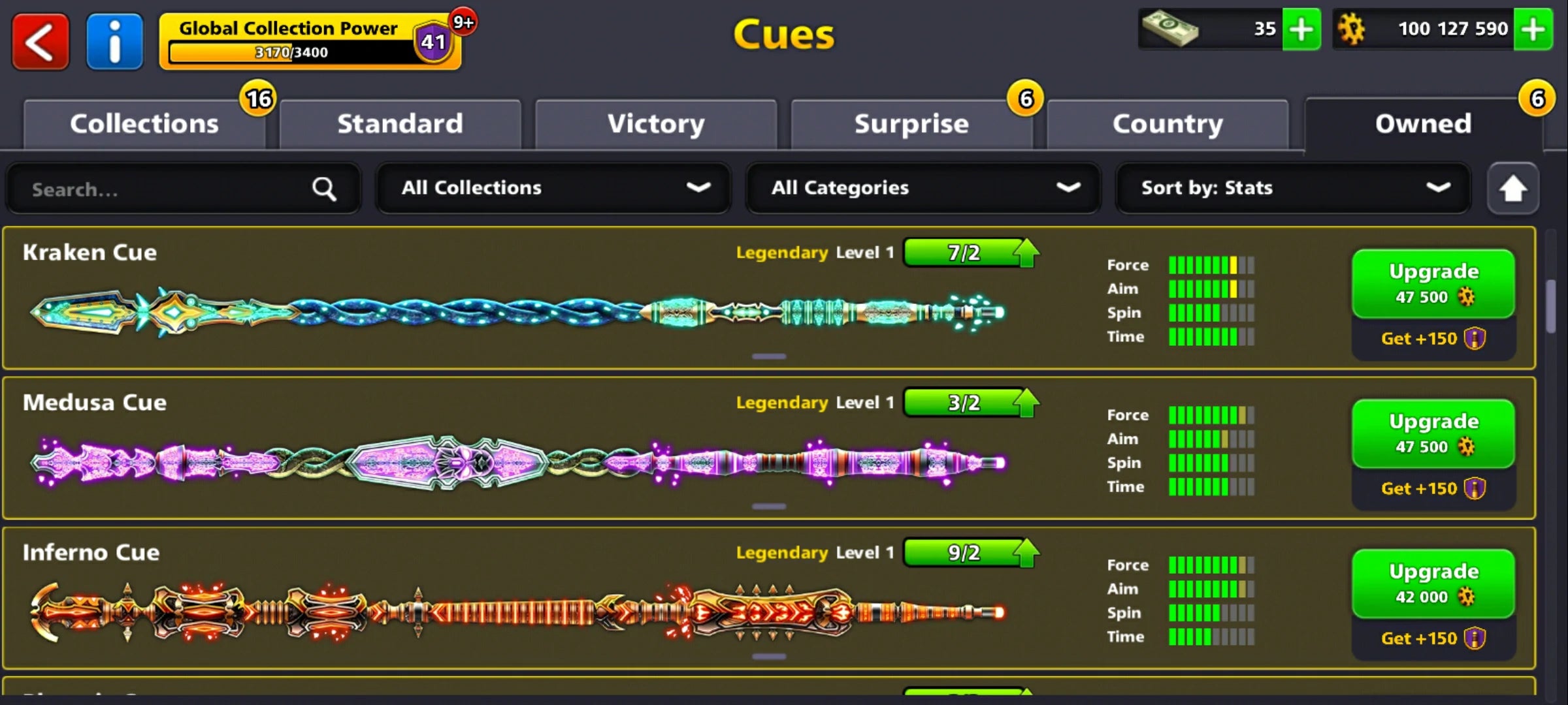 100M Coins | x10 Legendary Cues | 1 Max Cue | 8 Ball Pool Account