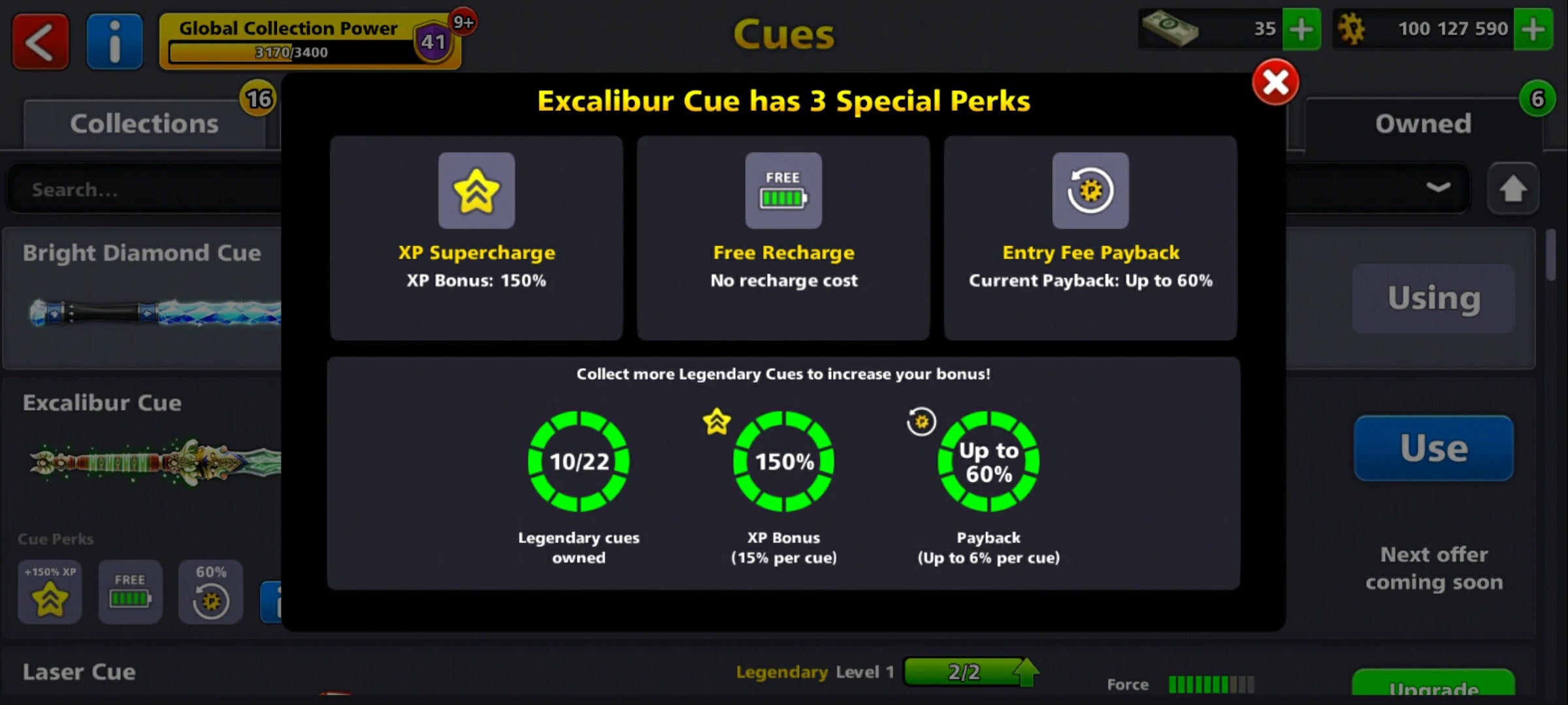 100M Coins | x10 Legendary Cues | 1 Max Cue | 8 Ball Pool Account
