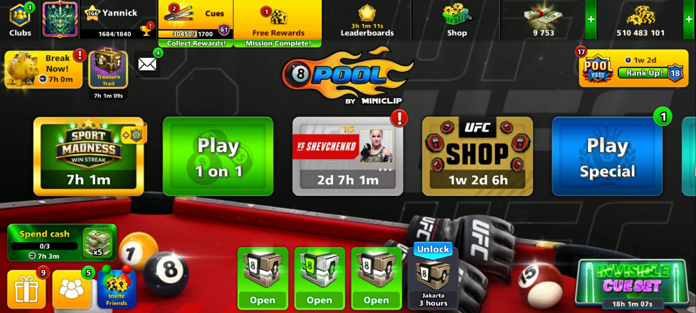 500M Coins | 9500+ Cash | 150+ Various Cues | 8 Ball Pool Account