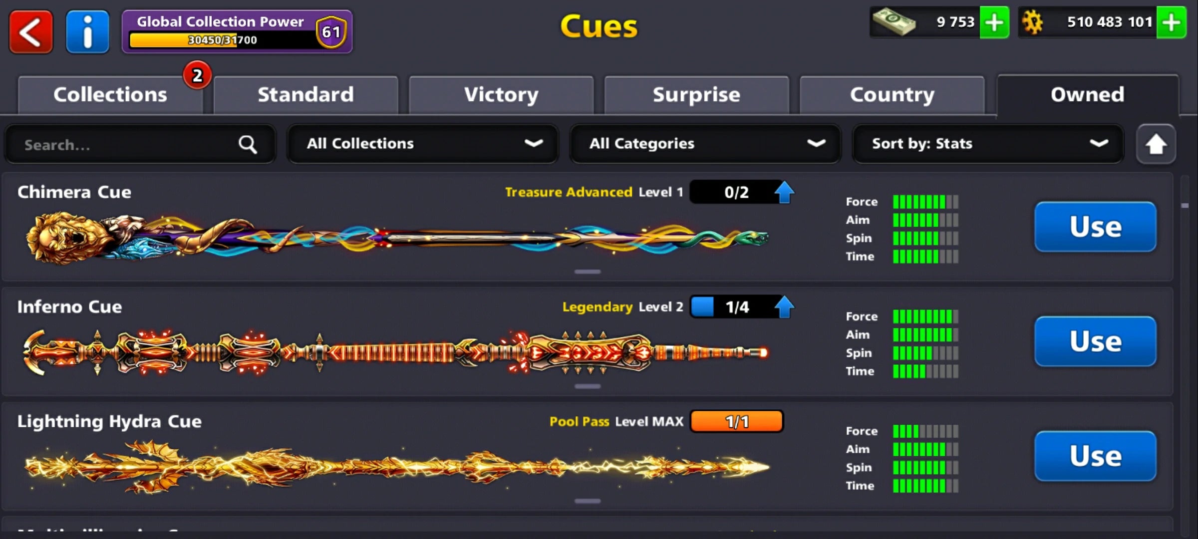 500M Coins | 9500+ Cash | 150+ Various Cues | 8 Ball Pool Account