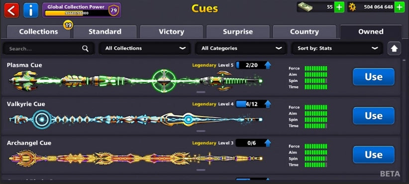 500 مليون كوينز | 22 عصا أسطورية | حساب 8 Ball Pool