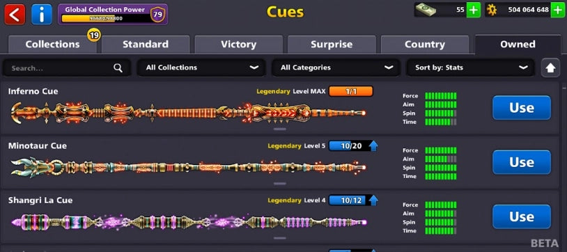 500 مليون كوينز | 22 عصا أسطورية | حساب 8 Ball Pool