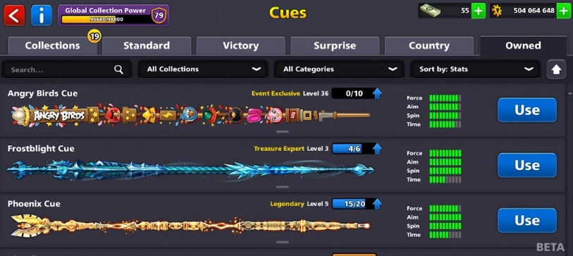 500 مليون كوينز | 22 عصا أسطورية | حساب 8 Ball Pool