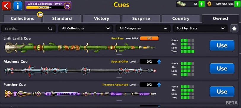 500 مليون كوينز | 22 عصا أسطورية | حساب 8 Ball Pool