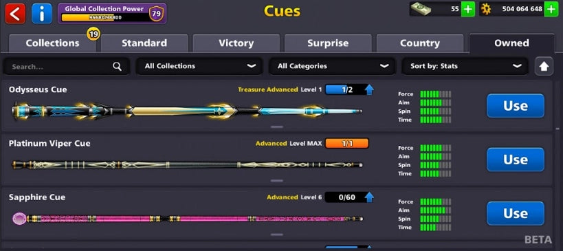 500 مليون كوينز | 22 عصا أسطورية | حساب 8 Ball Pool