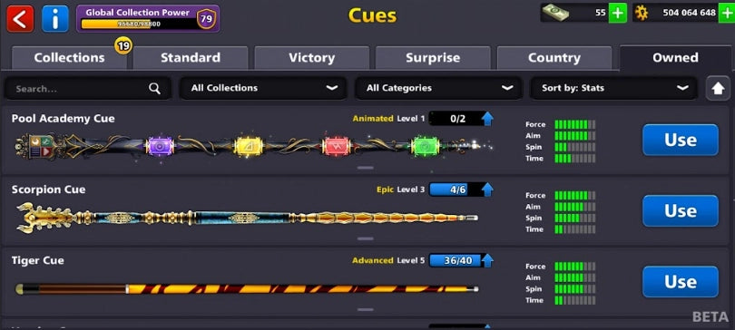 500 مليون كوينز | 22 عصا أسطورية | حساب 8 Ball Pool