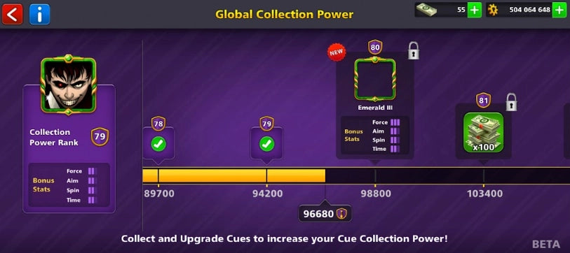 500 مليون كوينز | 22 عصا أسطورية | حساب 8 Ball Pool