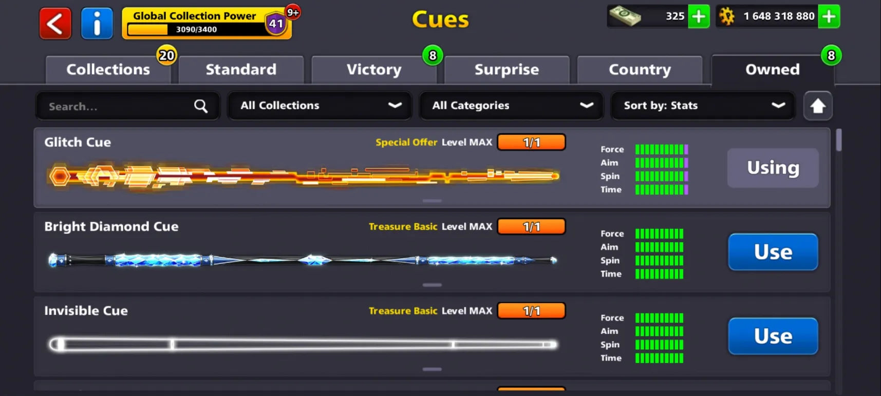 1.6 مليار كوينز | 4 عصي ماكس | حساب 8 Ball Pool