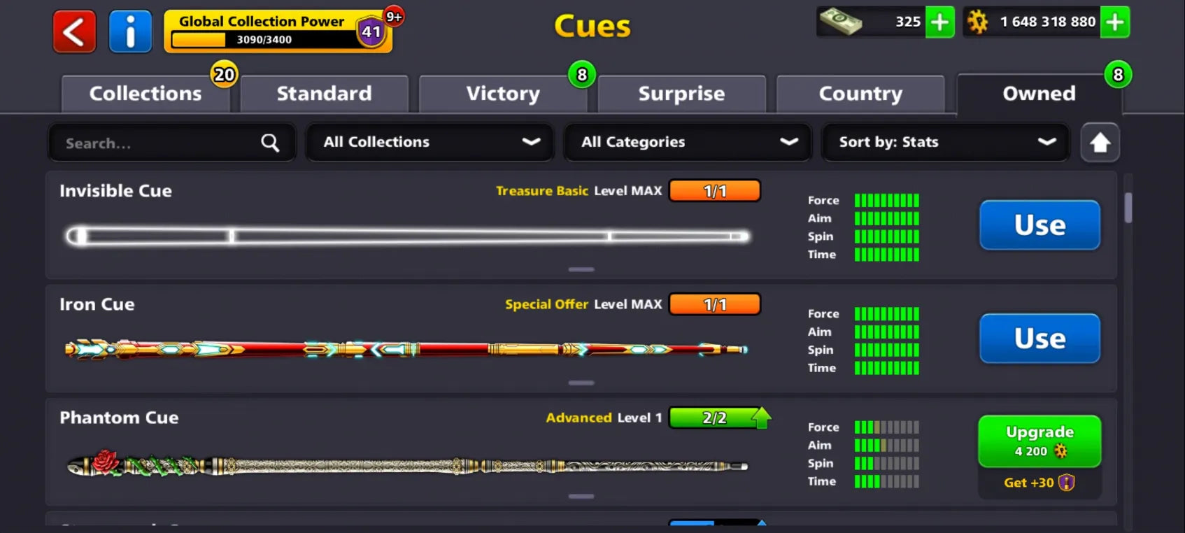 1.6 مليار كوينز | 4 عصي ماكس | حساب 8 Ball Pool