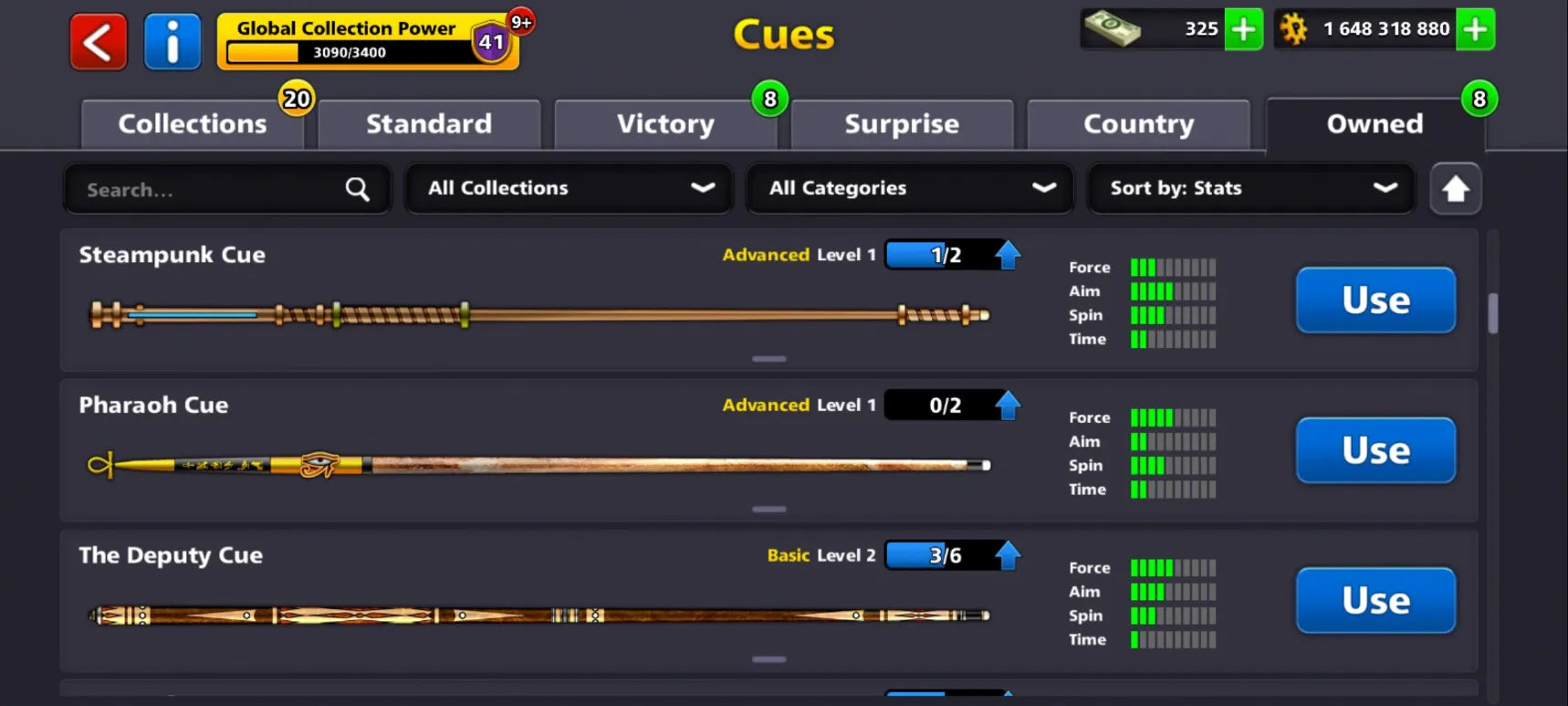 1.6 مليار كوينز | 4 عصي ماكس | حساب 8 Ball Pool