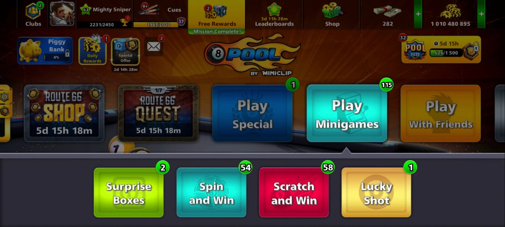 1 Billion Coins & | x9 Legendary Cues | 8 Ball Pool Account