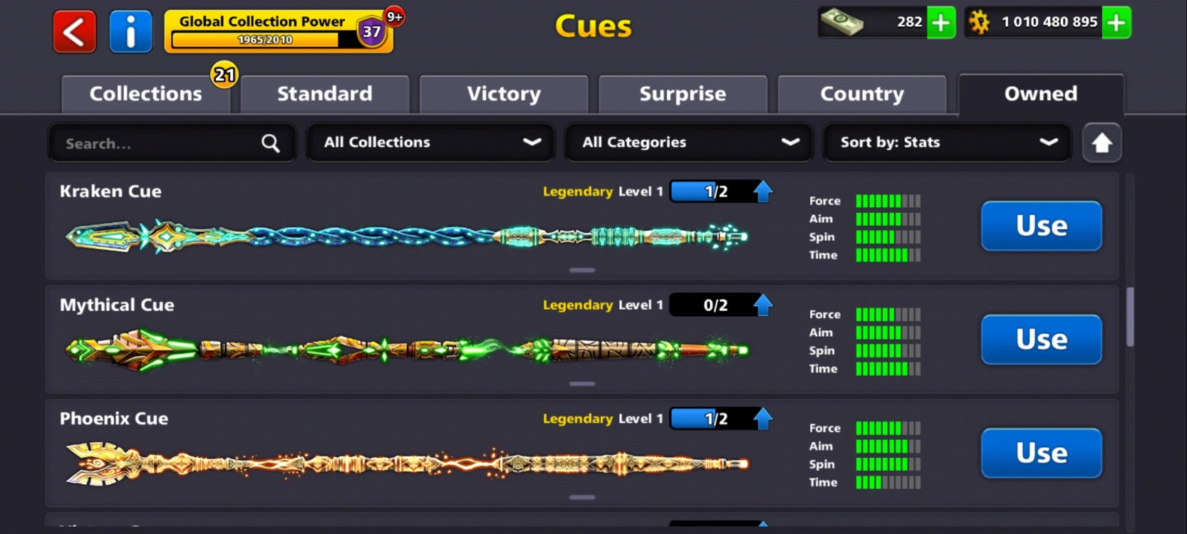 1 Billion Coins & | x9 Legendary Cues | 8 Ball Pool Account