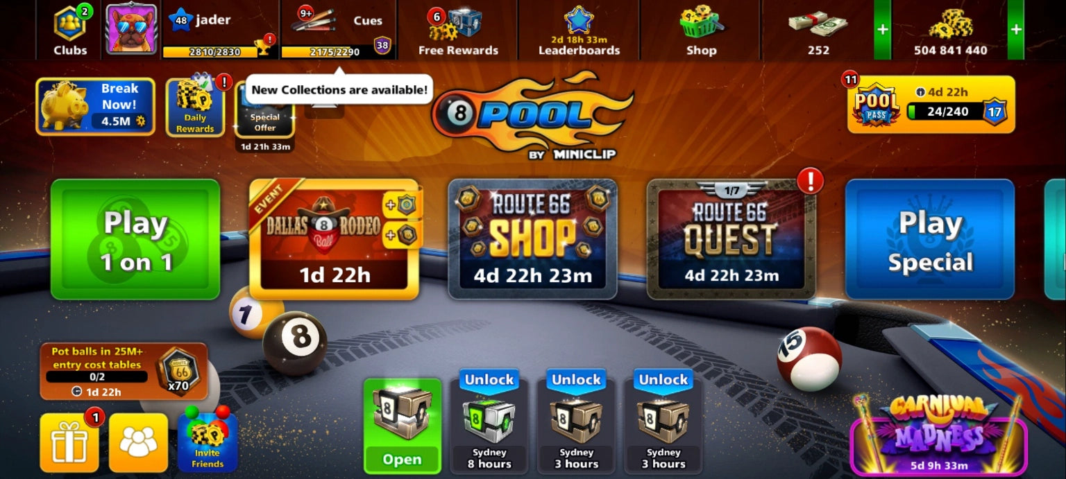 500M كوينز | x14 عصا أسطورية | حساب 8 Ball Pool