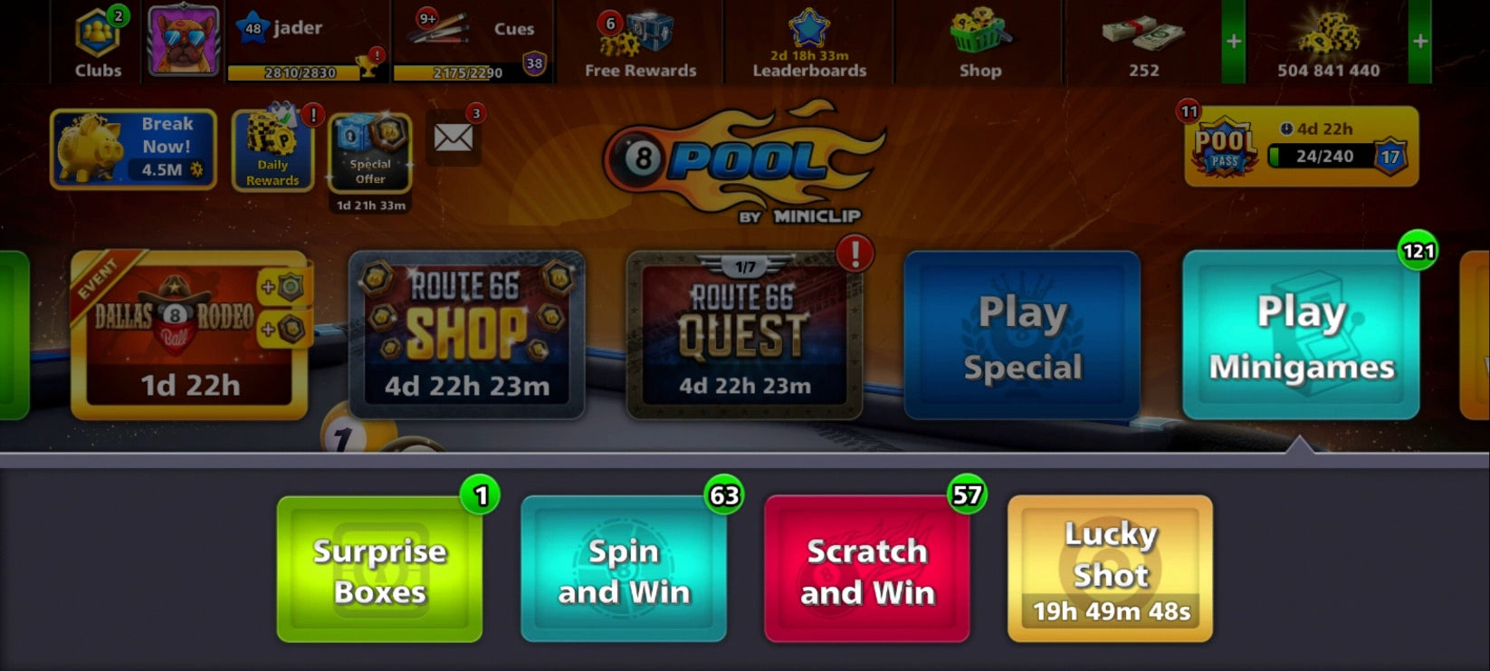 500M كوينز | x14 عصا أسطورية | حساب 8 Ball Pool