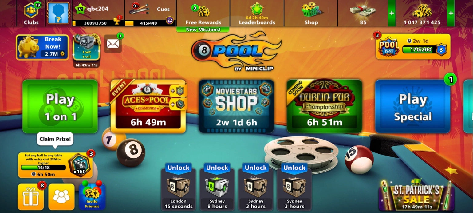 1 Billion Coins Coins & 80 Legendary Box  | 8 Ball Pool Account