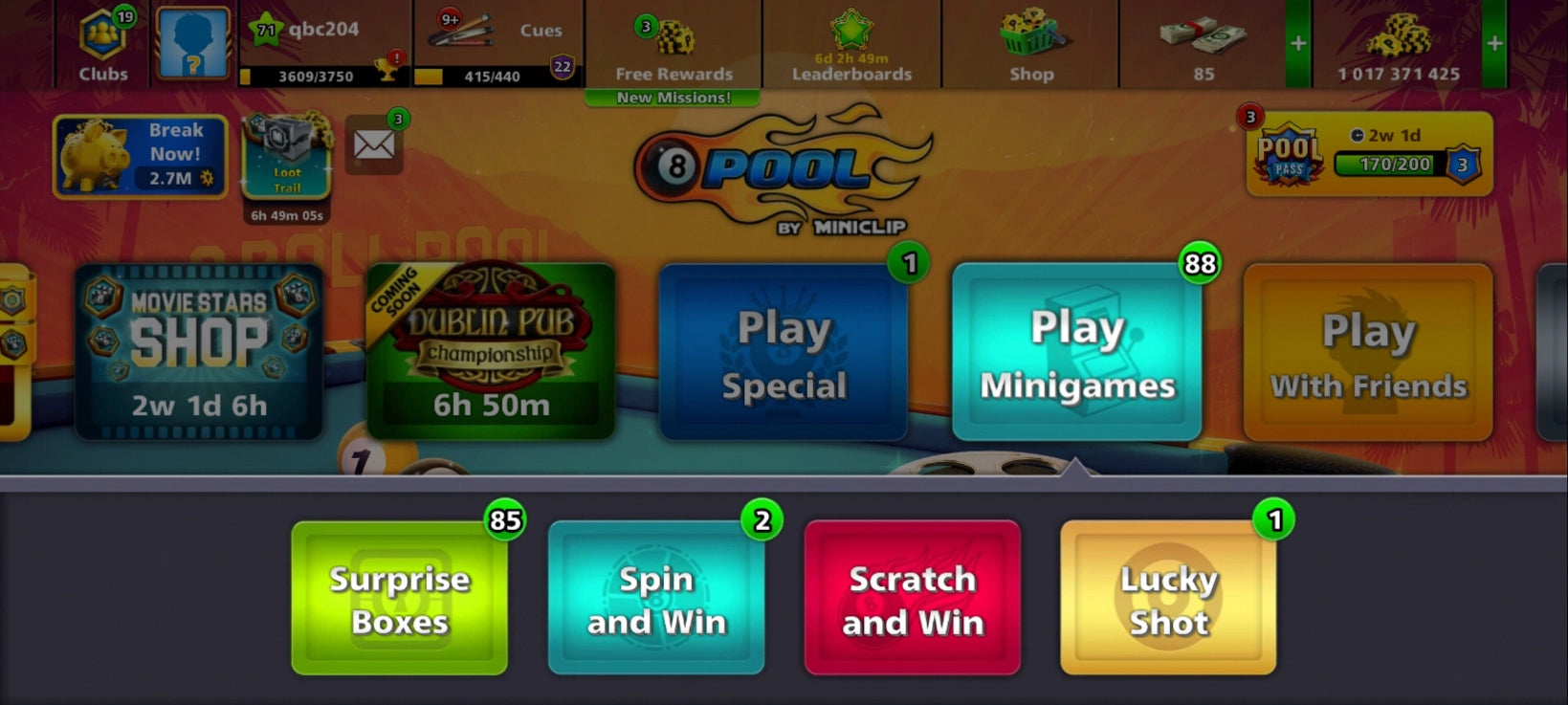 1 Billion Coins Coins & 80 Legendary Box  | 8 Ball Pool Account