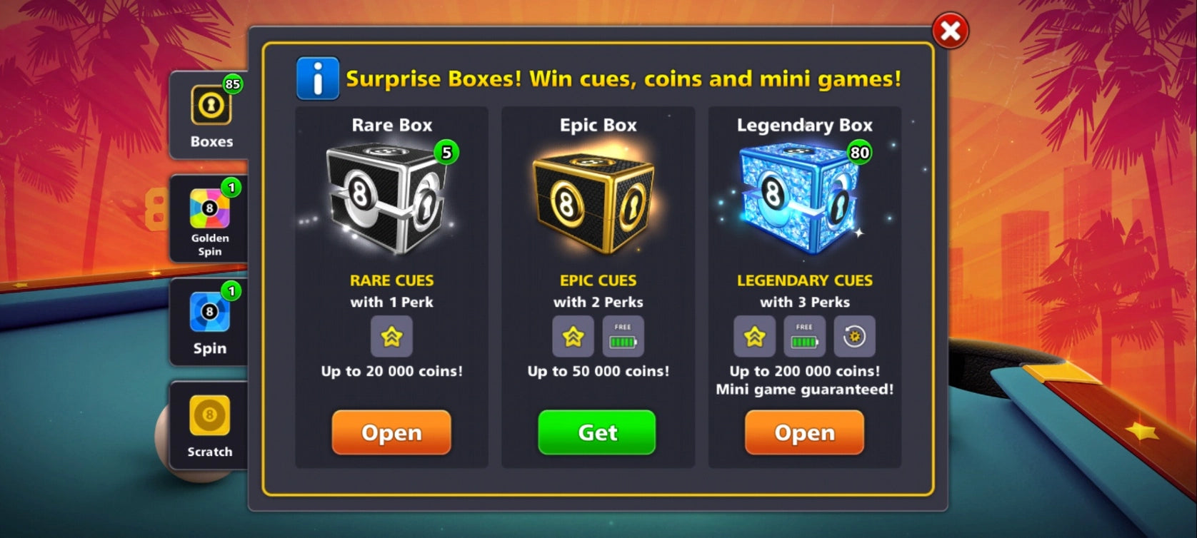 1 Billion Coins Coins & 80 Legendary Box  | 8 Ball Pool Account
