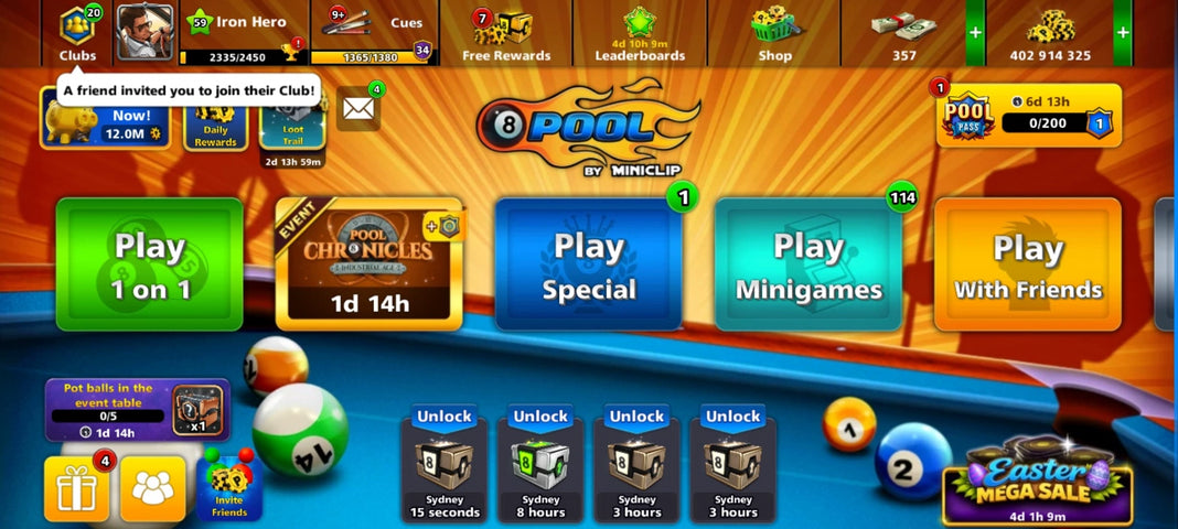 500M Monedas | x9 Tacos Legendarios | Cuenta de 8 Ball Pool