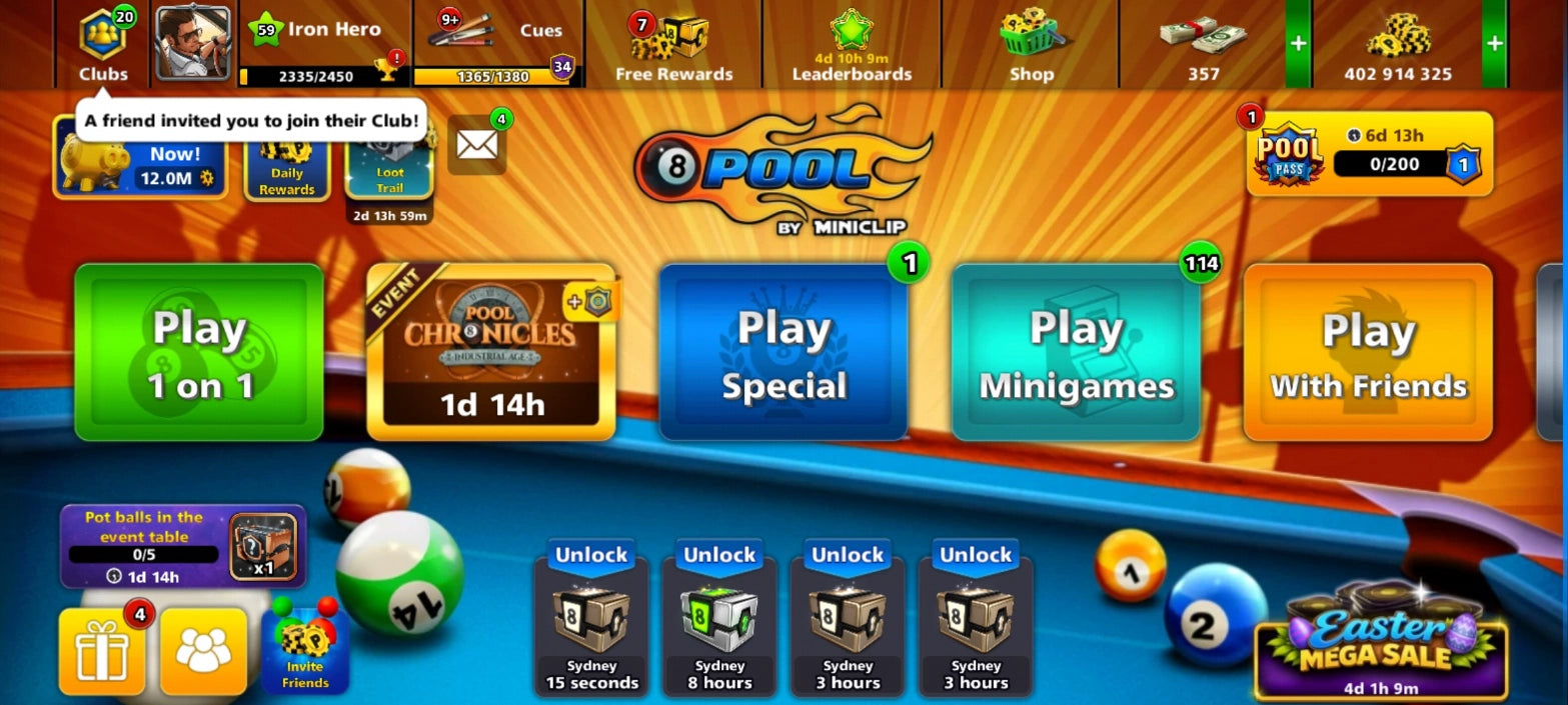 500M Monedas | x9 Tacos Legendarios | Cuenta de 8 Ball Pool