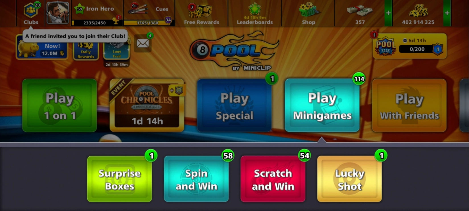 500M Monedas | x9 Tacos Legendarios | Cuenta de 8 Ball Pool