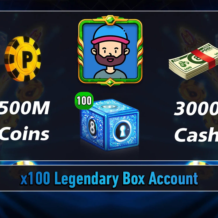 x100 Legendary Box, 500 Million Coins, 3000 Cash | Miniclip Account | 8 Ball Pool - BlackBird Store